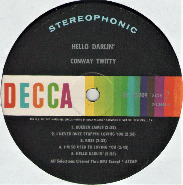 Conway Twitty : Hello Darlin' (LP,Album,Stereo)