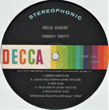 Conway Twitty : Hello Darlin' (LP,Album,Stereo)