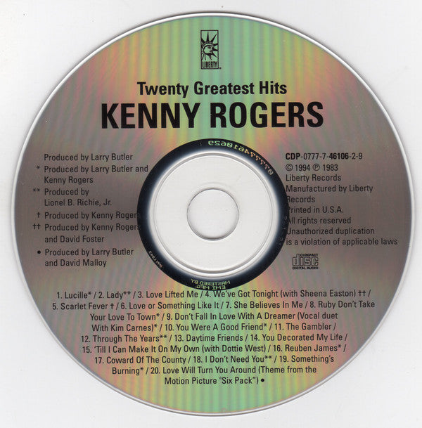 Kenny Rogers : Twenty Greatest Hits (Compilation,Reissue)