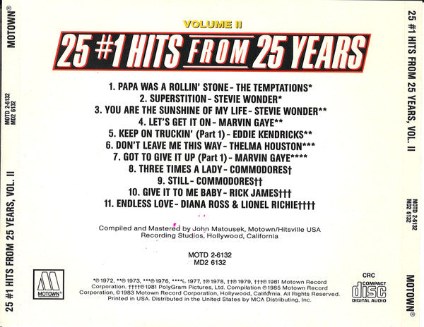 Various : 25 #1 Hits From 25 Years (Volume II) (Compilation,Club Edition)