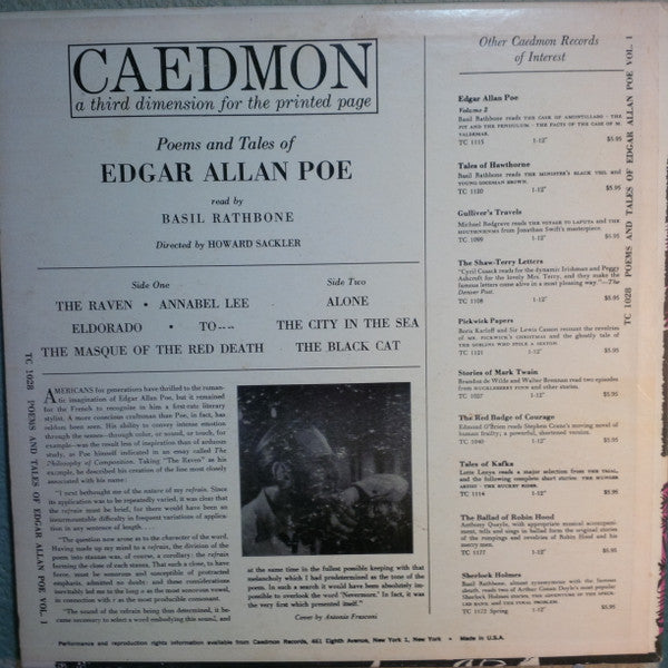 Edgar Allan Poe : Basil Rathbone Reads Edgar Allan Poe (LP)