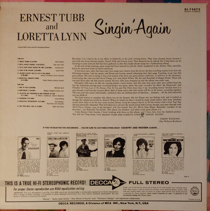 Ernest Tubb And Loretta Lynn : Singin' Again (LP,Album,Stereo)