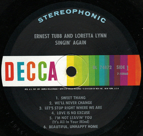 Ernest Tubb And Loretta Lynn : Singin' Again (LP,Album,Stereo)