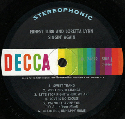Ernest Tubb And Loretta Lynn : Singin' Again (LP,Album,Stereo)