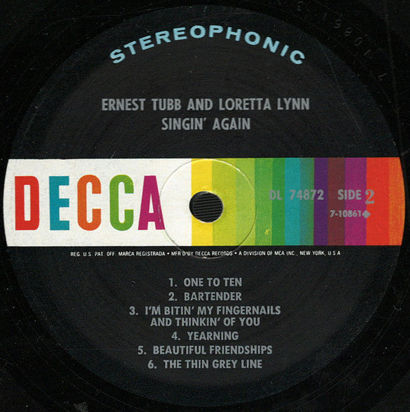 Ernest Tubb And Loretta Lynn : Singin' Again (LP,Album,Stereo)