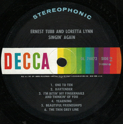 Ernest Tubb And Loretta Lynn : Singin' Again (LP,Album,Stereo)