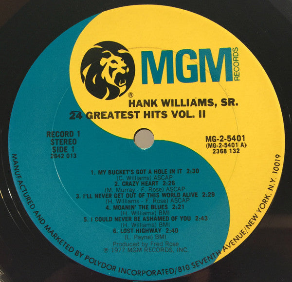 Hank Williams : 24 Greatest Hits Vol. 2 (LP,Compilation,Club Edition)