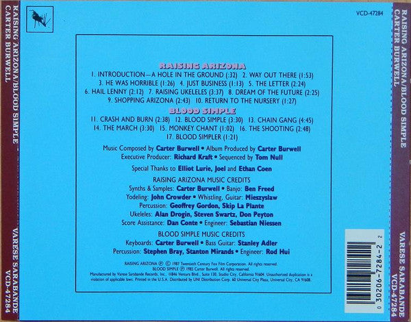 Carter Burwell : Raising Arizona / Blood Simple (Original Motion Picture Soundtracks) (Album)