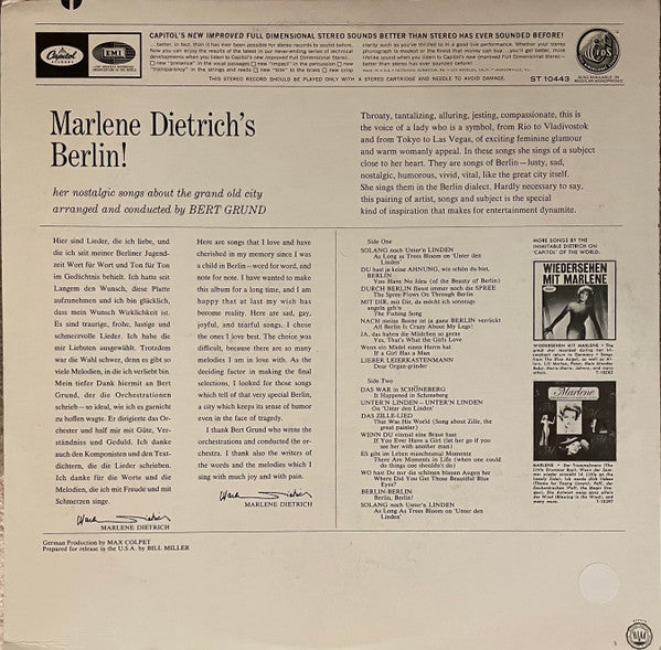 Marlene Dietrich : Marlene Dietrich's Berlin (LP,Album,Stereo)