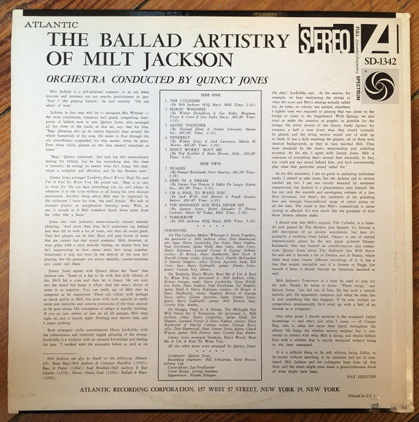 Milt Jackson : The Ballad Artistry Of Milt Jackson (LP,Album,Repress,Stereo)