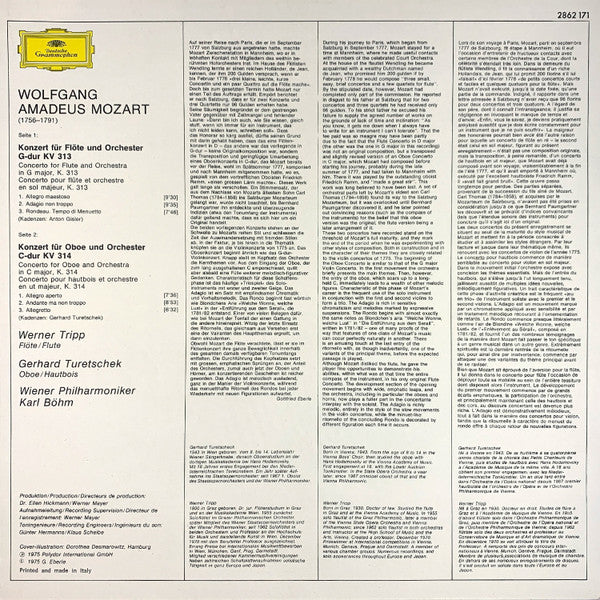 Wolfgang Amadeus Mozart, Wiener Philharmoniker ∙ Karl Böhm - Gerhard Turetschek / Werner Tripp : Flötenkonzert = Flute Concerto Nr. 1 / Oboenkonzert = Oboe Concerto (LP,Album,Stereo)