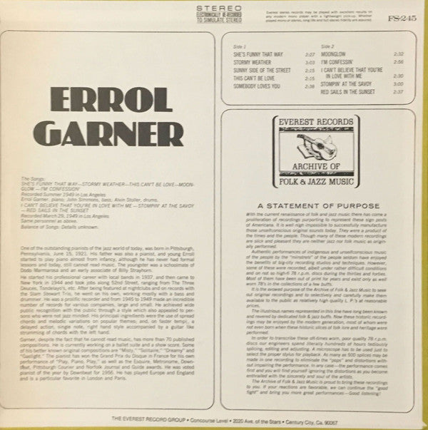 Erroll Garner : Errol Garner (LP,Compilation,Stereo)