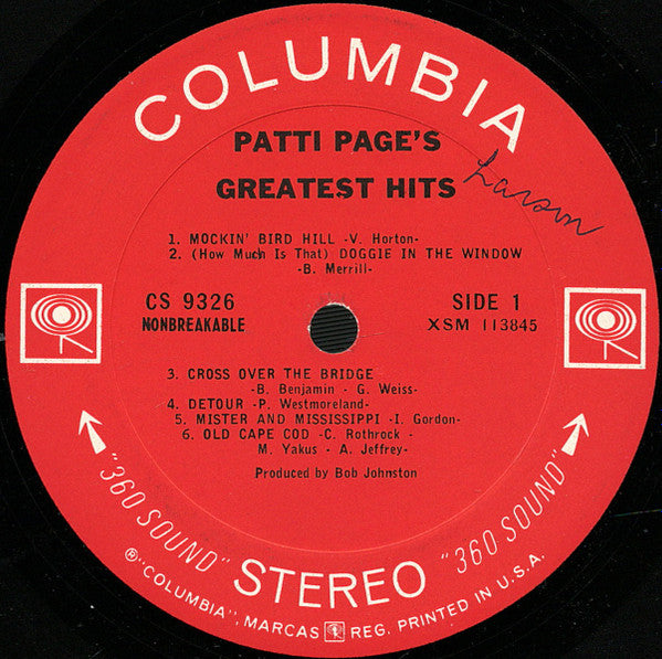 Patti Page : Patti Page's Greatest Hits (LP,Album,Stereo)