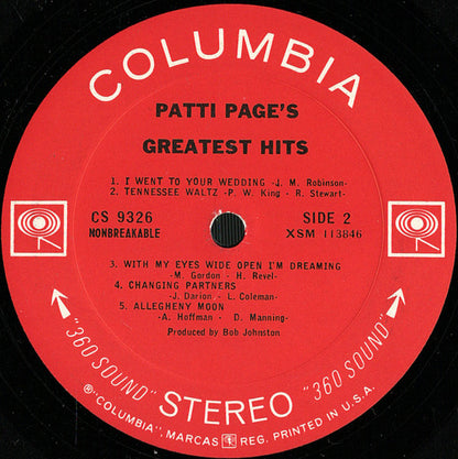 Patti Page : Patti Page's Greatest Hits (LP,Album,Stereo)