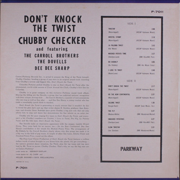 Chubby Checker Also Featuring, Dovells, The, Carroll Brothers, Dee Dee Sharp : Don't Knock The Twist - Original Soundtrack Recording (LP,Misprint,Mono)