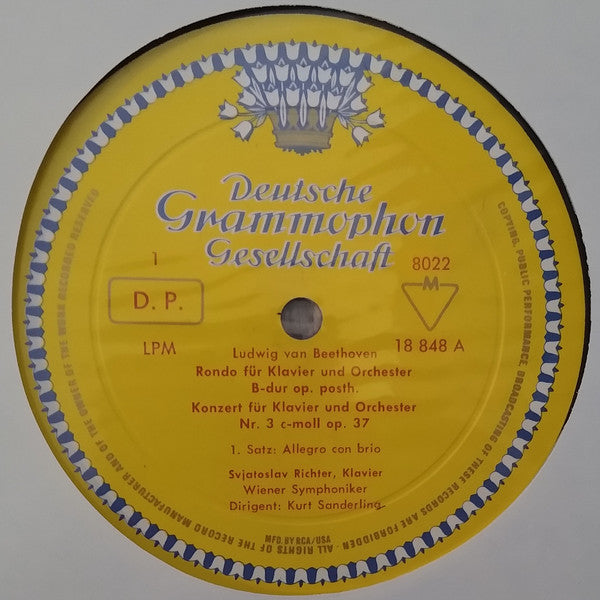 Sviatoslav Richter - Ludwig van Beethoven, Wiener Symphoniker, Kurt Sanderling : Klavierkonzert Nr.3 C-Moll / Konzertrondo B-Dur = Piano Concerto No. 3 C minor / Rondo B-flat major (LP,Mono)