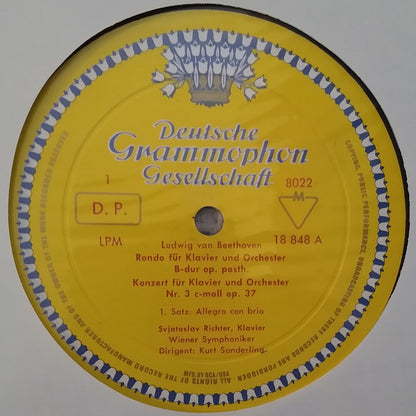 Sviatoslav Richter - Ludwig van Beethoven, Wiener Symphoniker, Kurt Sanderling : Klavierkonzert Nr.3 C-Moll / Konzertrondo B-Dur = Piano Concerto No. 3 C minor / Rondo B-flat major (LP,Mono)