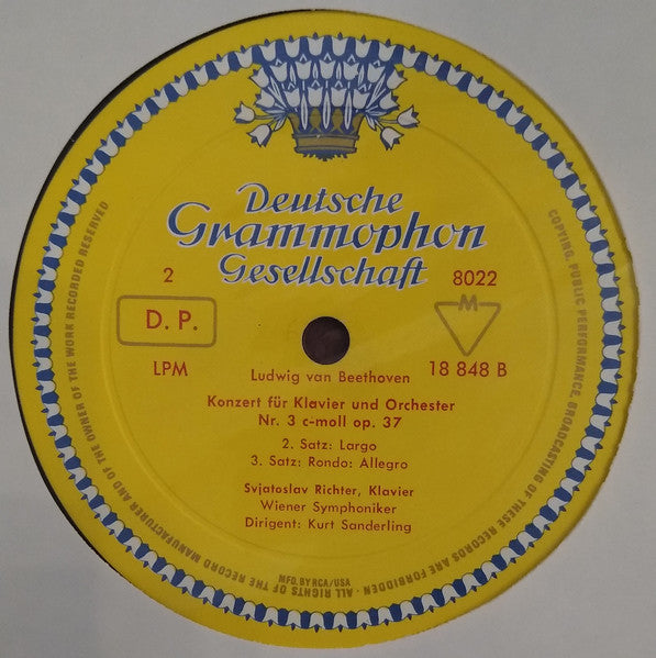Sviatoslav Richter - Ludwig van Beethoven, Wiener Symphoniker, Kurt Sanderling : Klavierkonzert Nr.3 C-Moll / Konzertrondo B-Dur = Piano Concerto No. 3 C minor / Rondo B-flat major (LP,Mono)