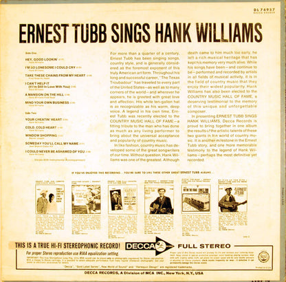 Ernest Tubb : Ernest Tubb Sings Hank Williams (LP,Album)