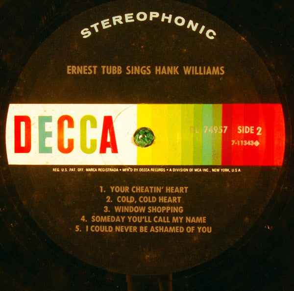 Ernest Tubb : Ernest Tubb Sings Hank Williams (LP,Album)