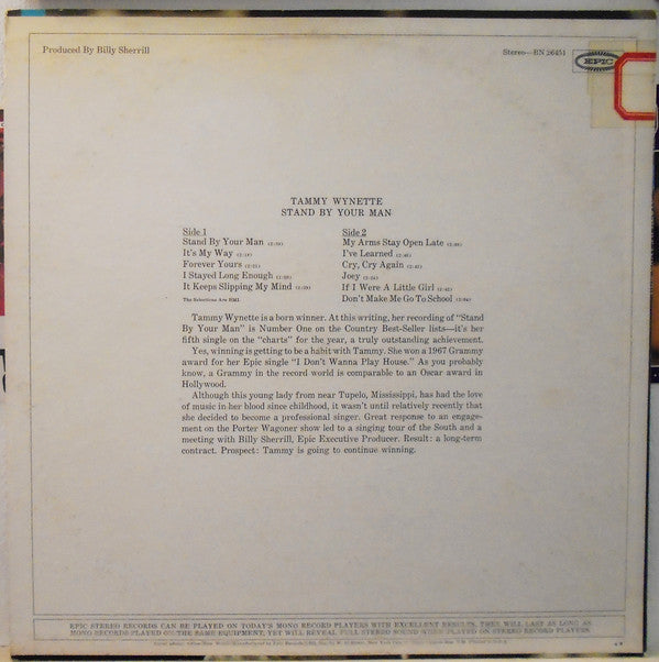 Tammy Wynette : Stand By Your Man (LP,Album)