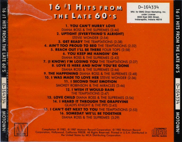 Various : 16 #1 Hits From The Late 60's (Compilation,Club Edition)