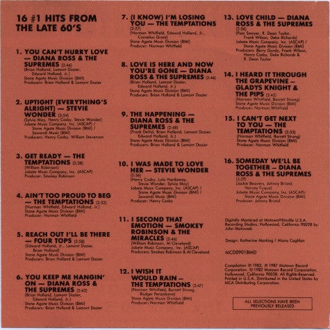 Various : 16 #1 Hits From The Late 60's (Compilation,Club Edition)