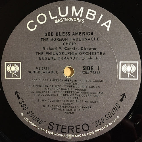 Mormon Tabernacle Choir, Richard P. Condie / Philadelphia Orchestra, The, Eugene Ormandy : God Bless America (LP,Album,Stereo)