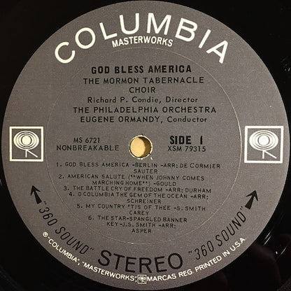Mormon Tabernacle Choir, Richard P. Condie / Philadelphia Orchestra, The, Eugene Ormandy : God Bless America (LP,Album,Stereo)