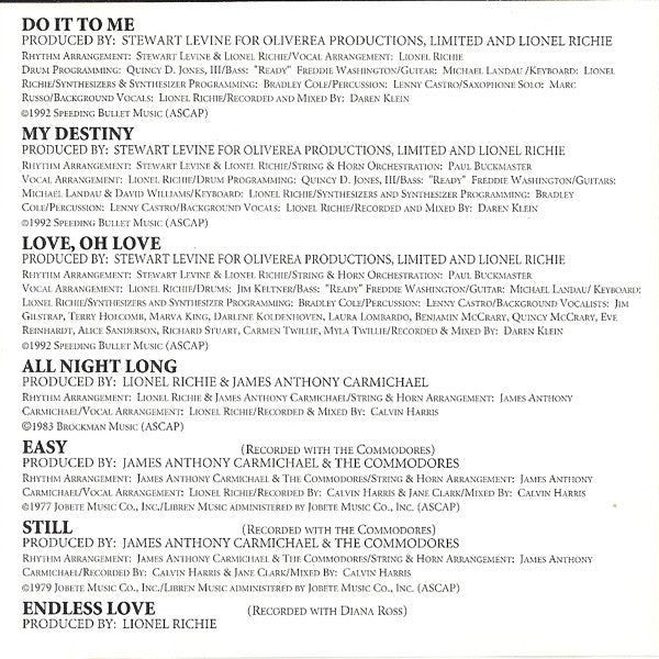 Lionel Richie : Back To Front (Compilation)