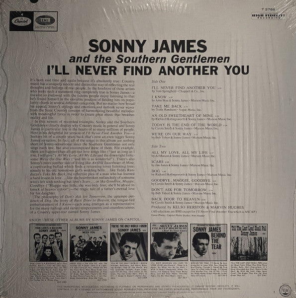 Sonny James And The Southern Gentlemen : I'll Never Find Another You (LP,Album,Mono)
