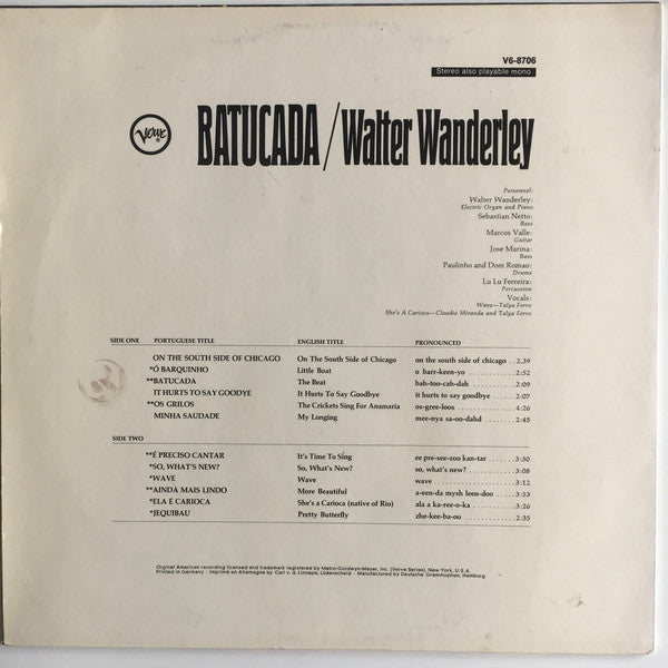 Walter Wanderley : Batucada (LP,Album,Stereo)