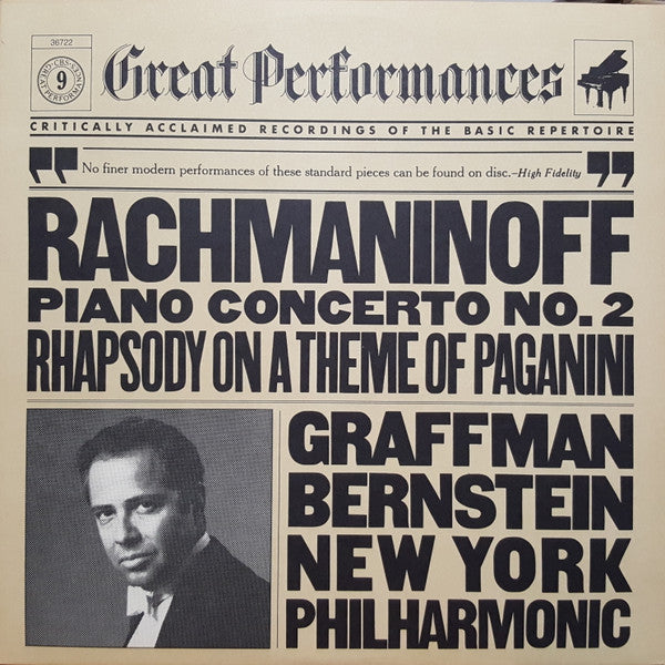 Sergei Vasilyevich Rachmaninoff - Gary Graffman, Leonard Bernstein, New York Philharmonic : Piano Concerto No. 2 / Rhapsody On A Theme Of Paganini (LP,Reissue,Remastered)