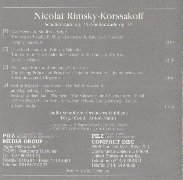Nikolai Rimsky-Korsakov, Simfonični Orkester RTV Ljubljana, Anton Nanut : Scheherazade Aus „Tausend Und Eine Nacht“ (Album)