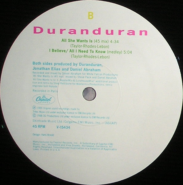 Duran Duran : All She Wants Is (12",Single,45 RPM)