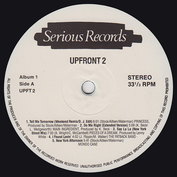 Various : Upfront 2 (LP,Album,Compilation,Partially Mixed,Stereo)