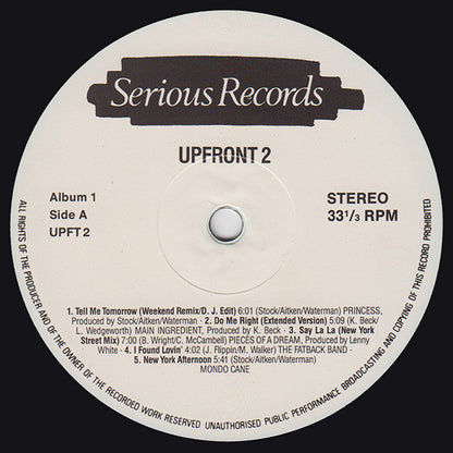 Various : Upfront 2 (LP,Album,Compilation,Partially Mixed,Stereo)