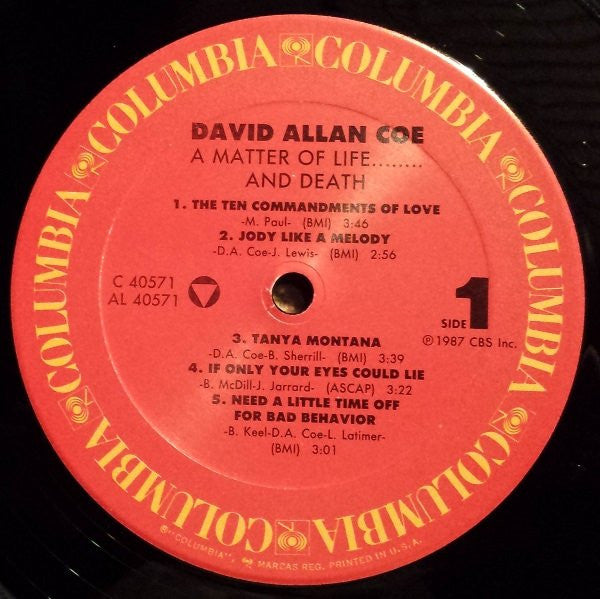 David Allan Coe : A Matter Of Life... And Death (LP)