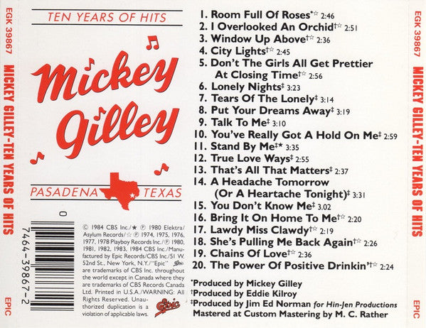 Mickey Gilley : Ten Years Of Hits (Compilation,Reissue)