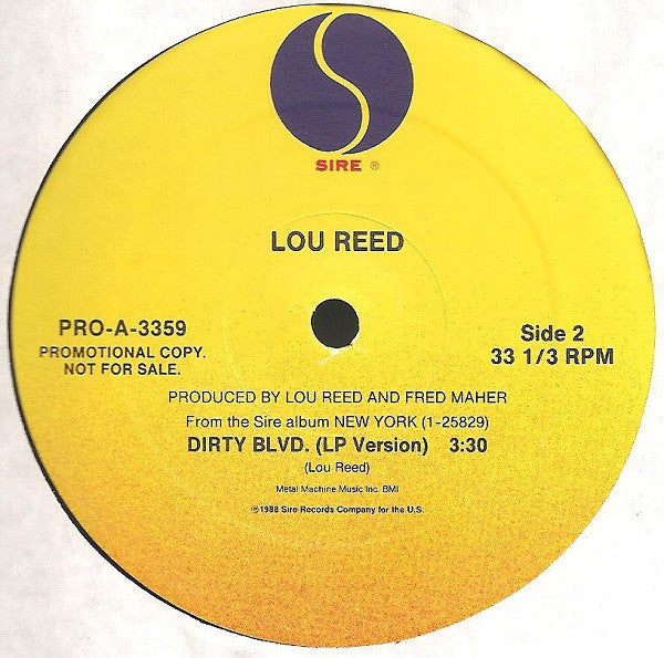 Lou Reed : Dirty Blvd. (12",Promo,Single,33 ⅓ RPM)