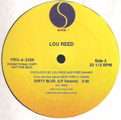 Lou Reed : Dirty Blvd. (12",Promo,Single,33 ⅓ RPM)