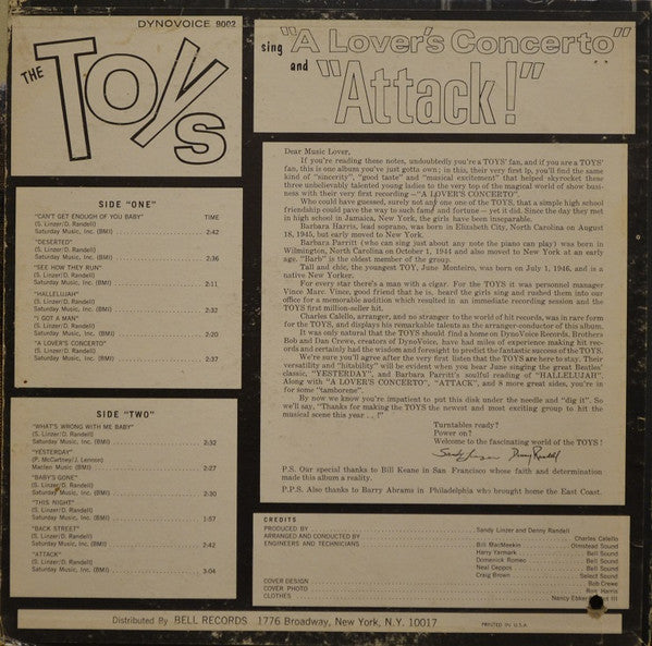Toys, The : The Toys Sing "A Lover's Concerto" And "Attack" (LP,Album,Mono)