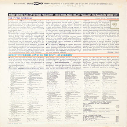 Gustav Mahler - Leonard Bernstein · New York Philharmonic, Jennie Tourel : Symphony No. 5 In C-Sharp Minor / Kindertotenlieder (LP,Album,Reissue,Stereo)