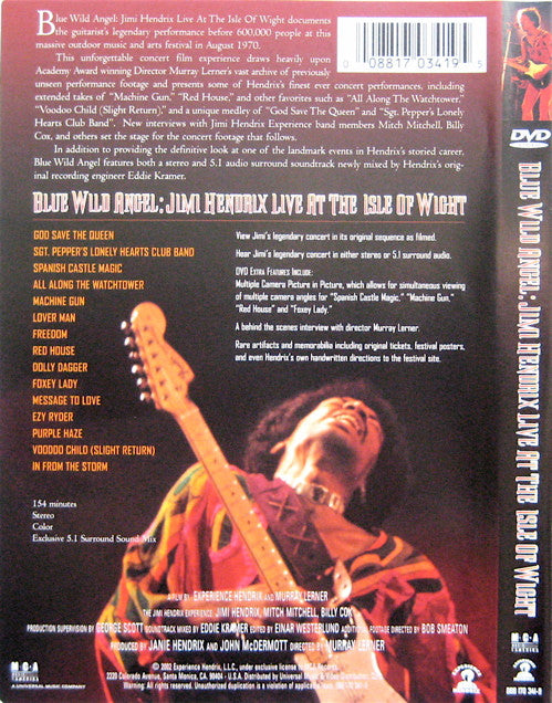 Jimi Hendrix : Blue Wild Angel: Jimi Hendrix Live At The Isle Of Wight (DVD-Video,Multichannel,NTSC,Enhanced)