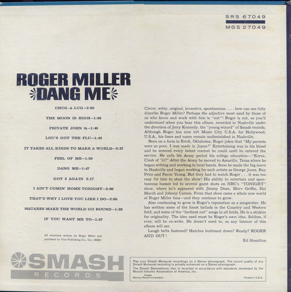 Roger Miller : Dang Me (LP,Album,Mono)