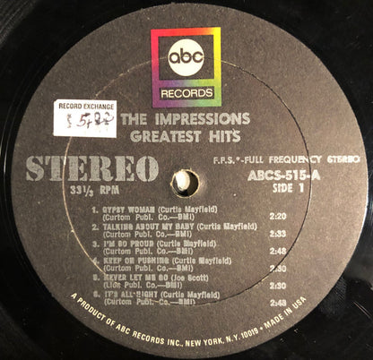 Impressions, The : Greatest Hits (LP,Compilation,Reissue,Repress,Stereo)