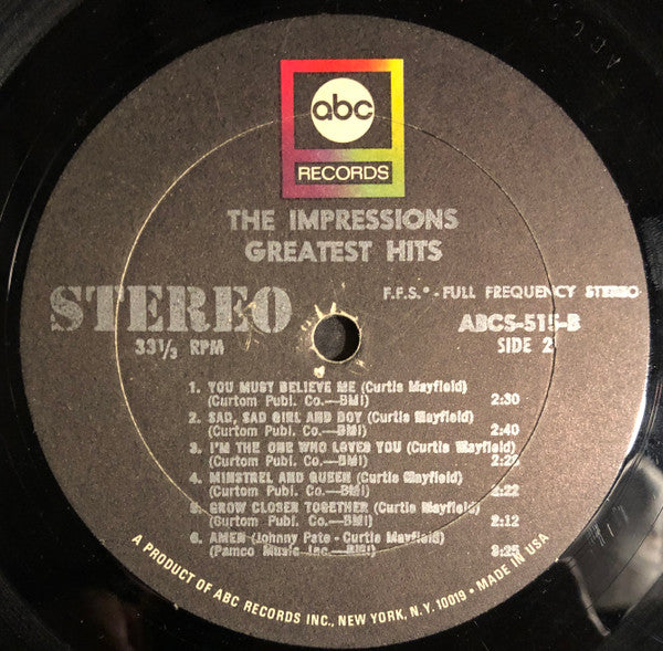 Impressions, The : Greatest Hits (LP,Compilation,Reissue,Repress,Stereo)