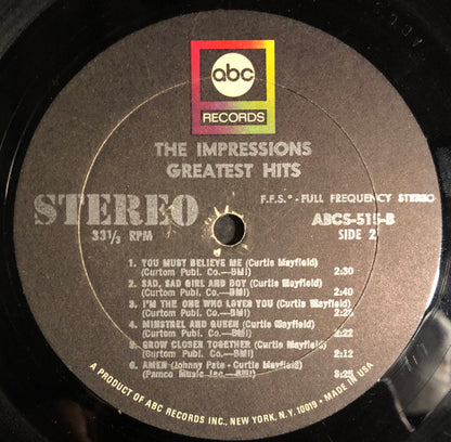 Impressions, The : Greatest Hits (LP,Compilation,Reissue,Repress,Stereo)