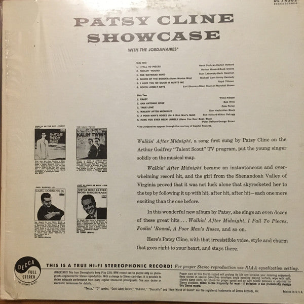 Patsy Cline : Showcase With The Jordanaires (LP,Album,Reissue,Repress,Stereo)