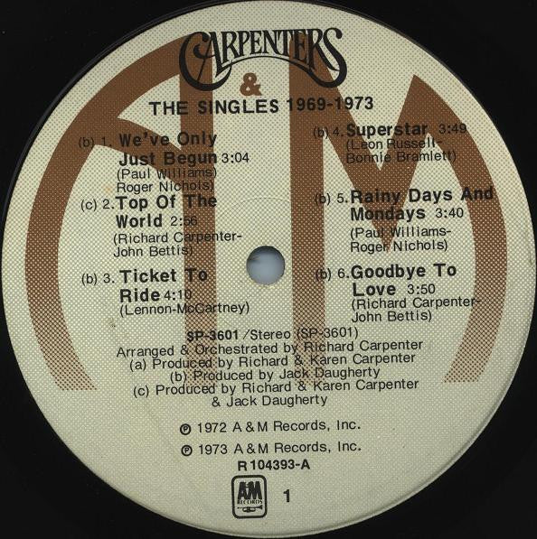 Carpenters : The Singles 1969-1973 (LP,Compilation,Club Edition,Reissue)